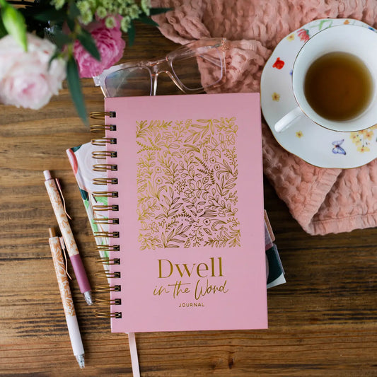 Dwell in the Word Journal - Pink Gold Foil Spiral Bound