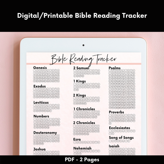 Image of Digital/Printable Bible Reading Tracker, Pink, Blush, and Black lettering